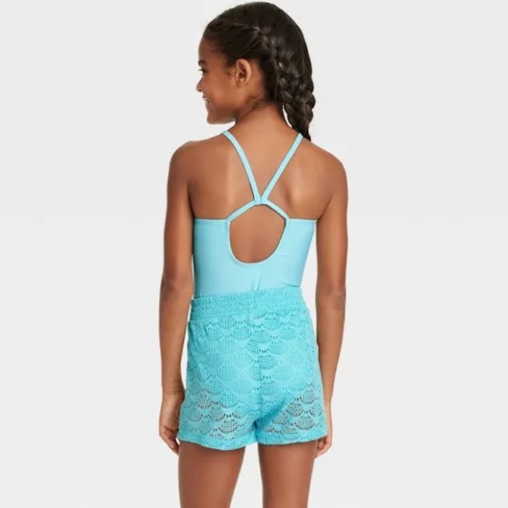 Cat & Jack Girls’ 2 Piece Swimsuit & Shorts Coverup Set - Multicolored S - Picture 4 of 6